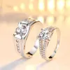 2PCS Wedding Rings New Trendy Luxury Couple Rings for Women Men Dazzling Square Zirconia Delicate Ring Wedding Valentines Day Romantic Jewelry