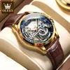 OLEVS Luxury Mens Watches Helt holow ut Design Vattentät läderband Automatisk mekanisk armbandsur för män Reloj Hombre 240327