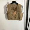 Nep tweedelige vrouwen Vest Jacket Luxe vrijetijdstank Lagen Khaki Casual Designer Street Style Woman Jackets Tops