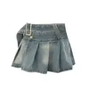 Saias 2024 saia de jeans de verão feminina Babes Midi com cintura alta e sexy mini plissado parecer magro