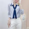 2024 Spring Brand Counter Hanpai Moda feminina Idade da moda, reduzindo o estilo da faculdade versátil Bowtie Shirt 567