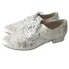 Dance Shoes Men's Ballroom Social Soft Sole Party Latin Salsa White/Silver Dancing Shoe