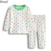 Hooyi Green Trucks Bair Boys Pajamas 의류 세트 어린이 수면 세트 잠자기 100% 면화 만화 베비 의류 Nightgown 240325