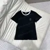 Miu Top Women T -Shirts Buchstaben bestickte T -Shirt -Kontrastfarbe Kurzarm Tees Sommer atmungsaktives T -Shirt