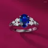Кольца кластера 2024 S925 Серебро с имитацией бриллианта 6 8 мм Синее кольцо Gang Модный простой и универсальный стиль, маленький