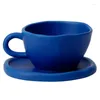Mugs Handmade Matte Ceramic Coffee Cup With Saucer Set Face Irregular Milk Breakfast Tea Mug Plate Coffeeware