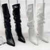 Bottes 2023 Nouveau automne européen / American Poiré plissé High Boots Fime's Thin Talon Pulon Wide Tube Sexy pour les bottes pour femmes