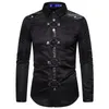 Long Shirt Men Goth Style Rivet Solid Color Cargo Shirt Slim Fit Chemise Noel Party Singer Stage Streetwear For Men Clothing 240326