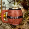 Mugs Large Capacity Wooden Bucket Shaped Beer Cup Stainless Steel Tankard Drinkware