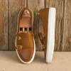 Flipers Brown Men's Vulcanize Sapatos Double Monk Shoes Slipon pu Handmade Made Casual Mens Shoes Frete grátis Tamanho 3846