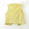 Coletes femininas verão moda denim colete mulheres amarelo colete v pescoço grande bolso cowboy sem mangas jaqueta coreano magro curto jeans feminino