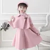 Girl Autumn Winter Dress Set Ethnic Style Little three Piece Woolen Performance korean Childrens Clothing 240403