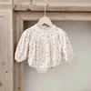 Rompers 2024 Spring New Baby Girl Long Sleeve Lace Collar Bodysuit Cute Flower Print Newborn Infant Jumpsuit Toddler Princess Clothes L240402