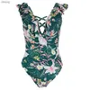 Frauen Badebekleidung sexy Blumenabdruck Ruffenrückenfreie Badebekleidung Ein Stück Badeanzüge Frau 2024 Monokini Schwimmanzug Badegäste Bodysuit Schwimm Y240402