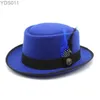 Wide Brim Hats Bucket Retro Pork Pie Hat Mens Wool Fedora Black Church Jazz Ribbon Trilby Panama Gangster Gentleman yq240403