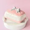 Plates Ceramic Butter Cheese Plate Pink Creative Pudding Storage Keeper Tray Home Decoration With Lid Dessert Serving Container