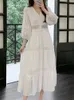 Blanc Long Robe Femme Summer Boho Lace Robes Femme Place Holiday Hollow Out Robe Dames Elegant Vintage Loose Vestidos 240321