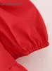 Aonibeier Red Bow Laceup Puff Sleeve Femmes Blouse décontractée Traf Summer Hollow Out Slim Short Shirt Crop Top Y2K 240322