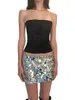 Women Shiny Sequin Skirt Summer Casual Elastic Mini Aline for Beaches Club Streetwear 240321