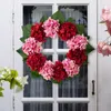 Fleurs décoratives couronne d'été printemps toutes saisons Floral 18 pouces Hortensia rouge et rose feuille verte pour porte d'entrée