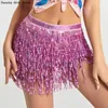 Urban Sexy Dresses Women Bohemian Chains Sequin Belts Belly Dance Skirt Party Sexy Performance Costume Long Tassel Clubwear Indian Hip Skirts Bling 240403