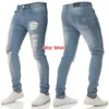 Cross Border European and American Emblem Embroidered Men's Jeans with Knee Tears Zipper Small Feet Pants Foreign Trade Large Size Denim Pants Purple Jeans 102