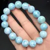 Länk armband 12mm naturliga larimar armband kvinnor mode helande kristall runda pärlor älskare sträng smycken gåva 1 st