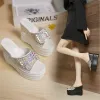 Sandaler Summer Rhinestone Wedges Heel Women Slippers Platform Peep Toe Höjd Ökande Slides Sexiga damskor Zapatos de Mujer