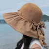 Szerokie brzegowe czapki Summer For Women Beach Hat Kobiet filtrowy Fisherman Cap Kot Bow Ladies Składane Sunhat UV Ochrona Gorros