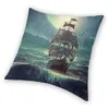 Kudde Vibrant Ghost Pirate Ship at Night Case Decoration Double Side Marine Nautical Sailor Sailor Cover för soffa