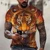 2024 Moda masculina 3D Cool Lion Tiger Digital Trendy Camiseta de mangas curtas de mangas curtas