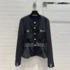 2024 Ny vårkvinnor O-hals Black Fashion Casual Pocket Elastic High midja Slim Fit Long Sleid Jacket