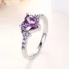 2st bröllopsringar Huitan Purple Heart Cubic Zirconia Rings for Women Unique Wedding Engagement Accessories Fancy Lady Gift Romantiska trendiga smycken