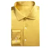 Herrklänningskjortor Hi-Tie Gold Solid Satin Silk Mens Lapel Långärmning Skjorta Mjuk blus för manlig formell avslappnad bröllopsföretagspresent
