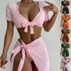 Chanshuang nuevo bikini cuatro piezas traje de baño para mujer sólido sólido traje de baño múltiple bikini