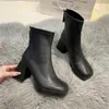 Kleidschuhe Herbst und Winter, quadratischer Kopf, dicker Absatz, kurze Stiefel mit mittleren Absätzen, britischer Stil, schlankmachende Damen-High