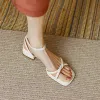Slippers 2022 Sandals Allmatch Ladies Shoes Summer Strap Med Women's Heels Suit Female Beige New Gladiator Medium Fashion Comfort