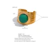 Anelli di banda Yhpup Natural Tiger Green Green Agate in acciaio inossidabile Anello di moda larga Fashi