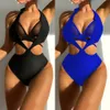 ChanShuang new one-piece swimsuit backless bikini swimsuit womens cut-out swimsuit solid color bikini6503