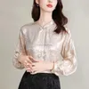 Etnische kleding 2024 Chinese dames korte top lente lange mouwen staande kraag button shirt printen elegante dagelijkse tangstijl blouse