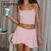 Abiti da lavoro Biikpiik Donne casual set a due pezzi set concisi simpatici galpa rosa vestito a camisole giri in giro per la vita dolce outfit estate