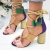 Sandaler 2023 Ny trend Summer Chunky Shoes Fashion Women High Heels Sandaler Designer Weave Ankle Lace Slides Sexy Open Toe Female Pumps