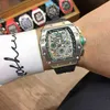 Luxury Mens Mechanics Watches Richa M Wristwatch Leisure Mens Transparent Shell Automatisk mekanisk klocka Personlighet Full Hollow Crystal Nu4p