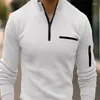 メンズポロス2024ポロシャツ長袖アームポケットトレンドファッショントップジッパーラペルスポーツ野球服