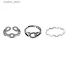 Cluster Rings Korean Ins Normcore Style Three-Piece Adjustable Hollow Geometry Simple Elegance Retro Trendy Twist Ring L240402