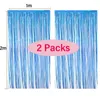 Party Decoration 2Pack Foil Curtain Backdrop Silver Metallic Tinsel Fringe Curtains For Birthday Wedding Baby Shower Disco Decorations