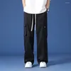 Męskie spodnie 2024 Summer Spring Ice Silk Silk Button Button Sfers Oddychający prosty ładunek Mężczyźni luźne spodnie plus rozmiar 8xl