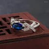 Clusterringe Ankunft Frauen Ring Silber 925 Fingerschmuck neueste Kristallblau -Blatt Female Verlobungszubehör mit Steinen