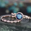 2st bröllopsringar Huitan Luxury Trendy Ring Set For Women Round Blue Cubic Zirconia Chic Engagement Wedding Double Rings Fashion Female smycken