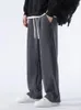 Zimowe grube polarowe ciepłe spodnie dresowe mężczyzn streetwear szerokokadłubowe proste luźne spodnie na torcie męskie swobodne uprzejme spodnie 240329